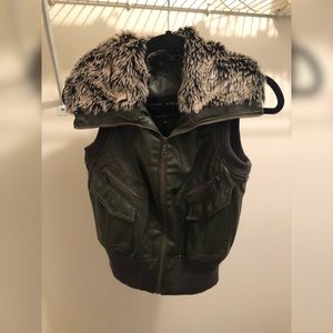 Faux Fur Green Leather Vest Women’s